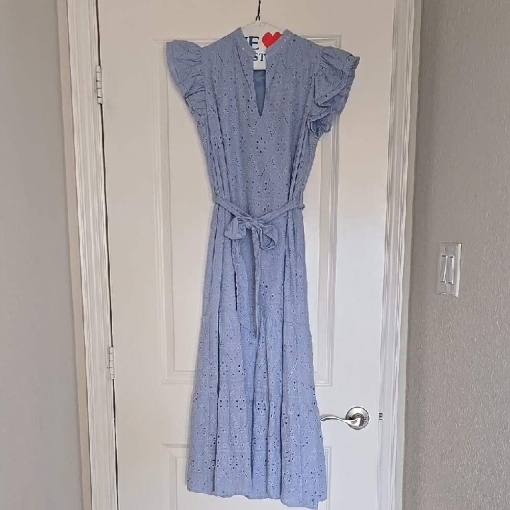 Blue Eyelet Midi Dress - Picture 5 of 5